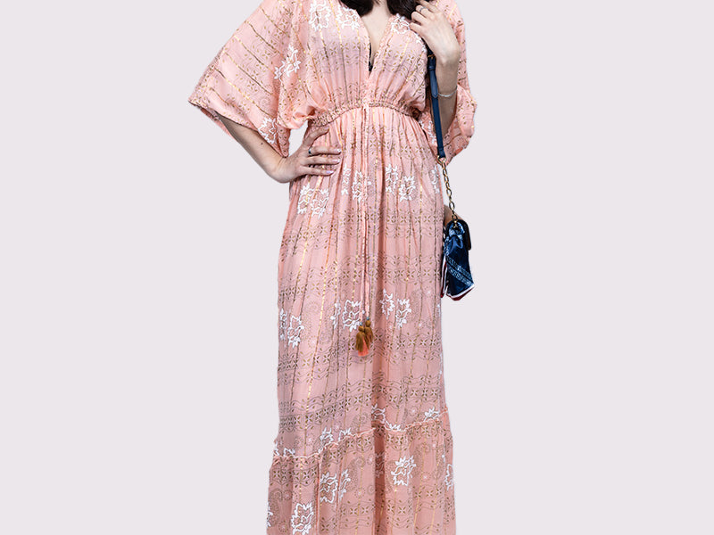 Bolero Sleeve Long Dress Peach