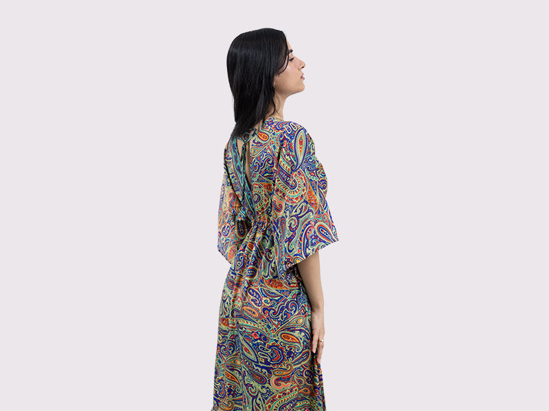 Sunset Paisley Kaftan Sleeve Dress