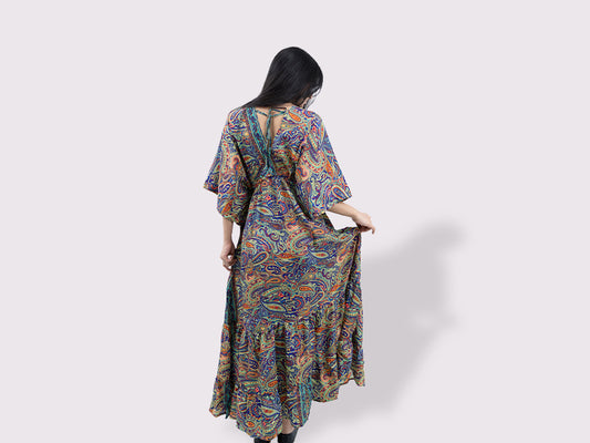 Sunset Paisley Kaftan Sleeve Dress