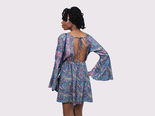 Short Umbrella Sleeve Blue Dress