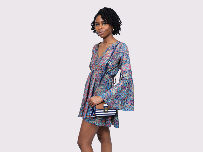 Short Umbrella Sleeve Blue Dress