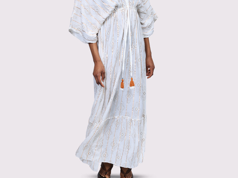 Bolero Sleeve Long Dress White