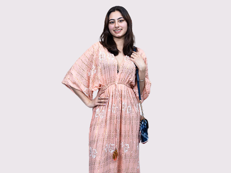 Bolero Sleeve Long Dress Peach