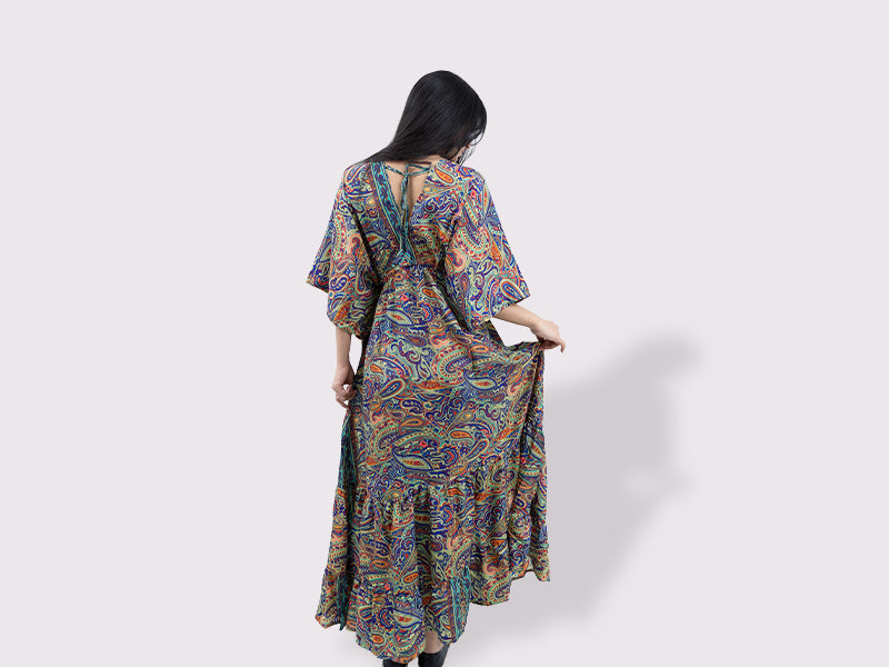 Sunset Paisley Kaftan Sleeve Dress