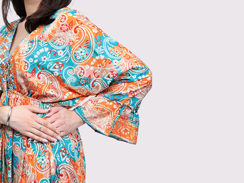 Long Dress Full Sleeve Thread Neck