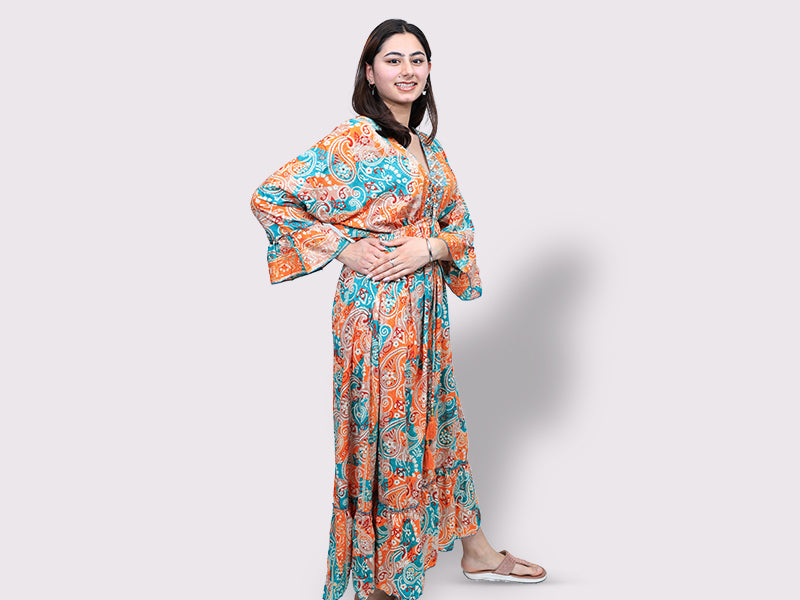 Long Dress Full Sleeve Thread Neck