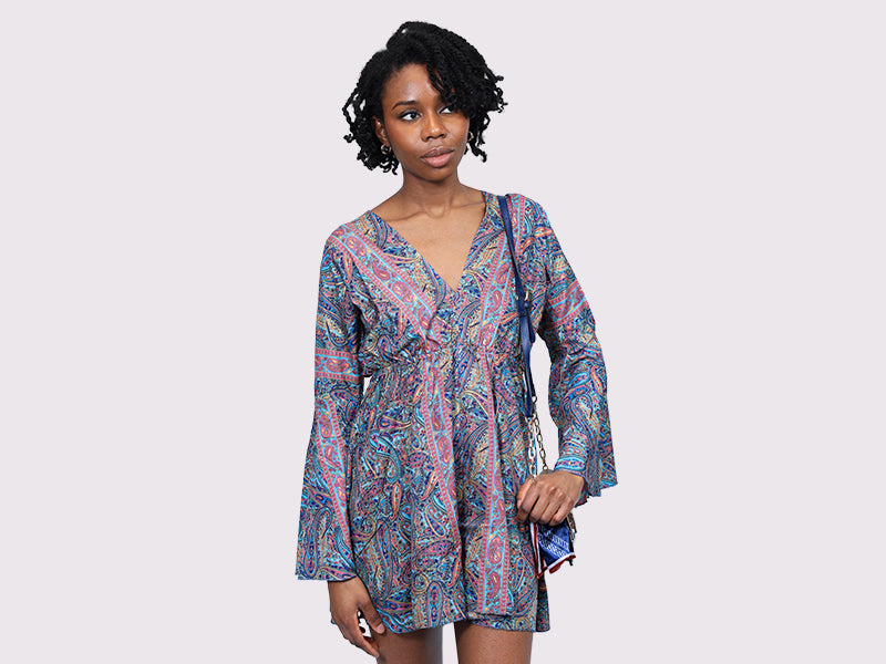 Short Umbrella Sleeve Blue Dress