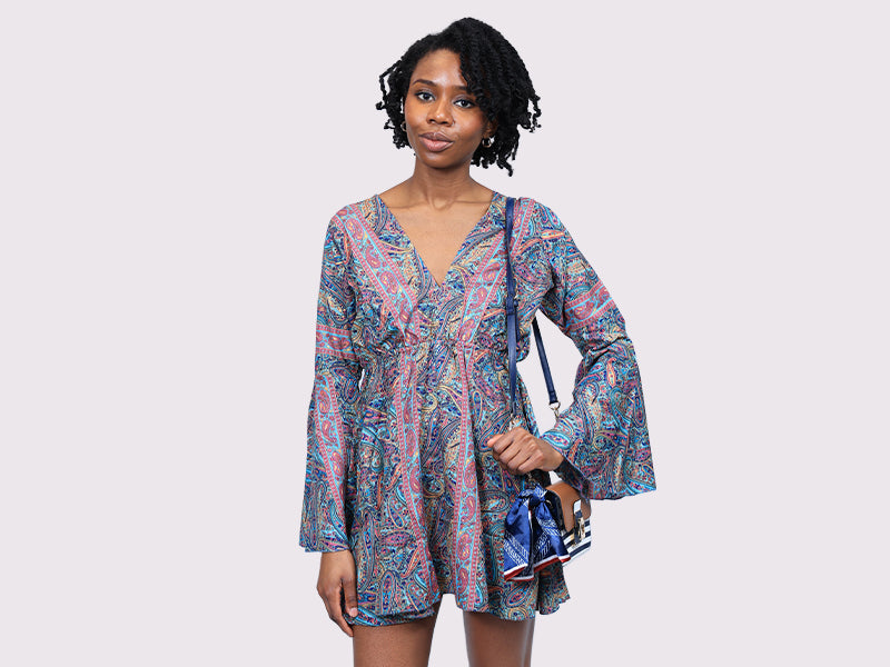Short Umbrella Sleeve Blue Dress