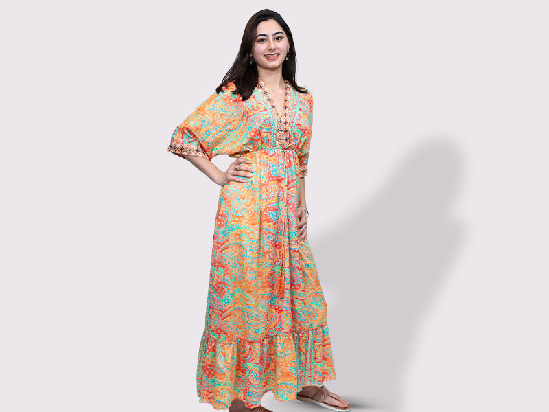 Milan Embroidered Dress with Bolero Sleeves