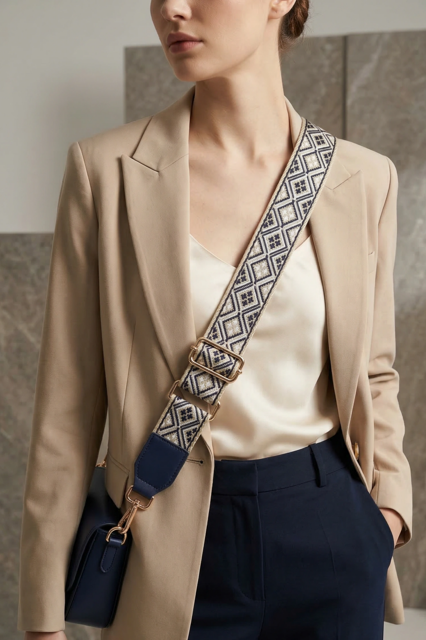 Monaco Midnight Embroidered Bag Strap