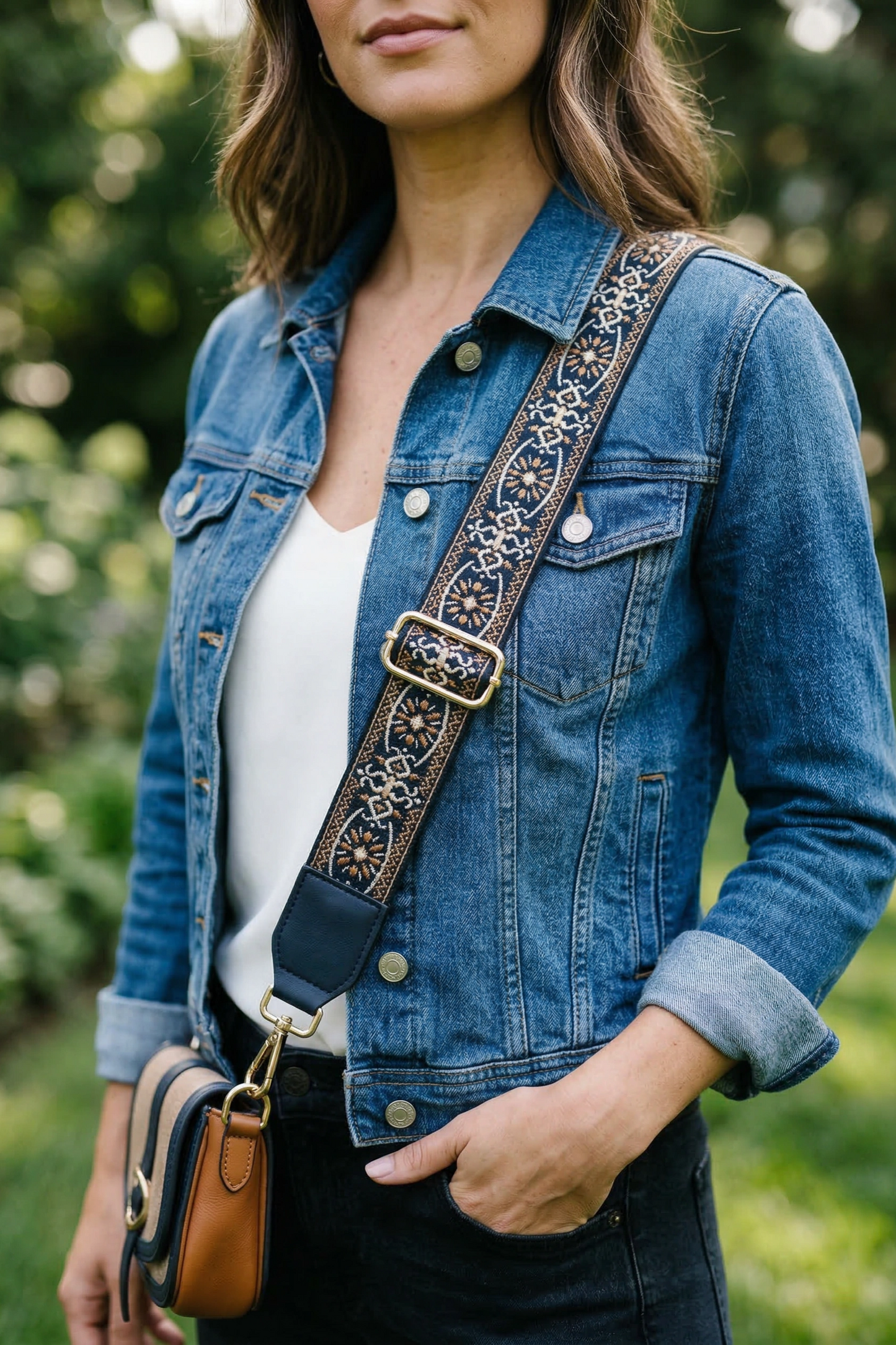 Monaco Midnight Embroidered Bag Strap