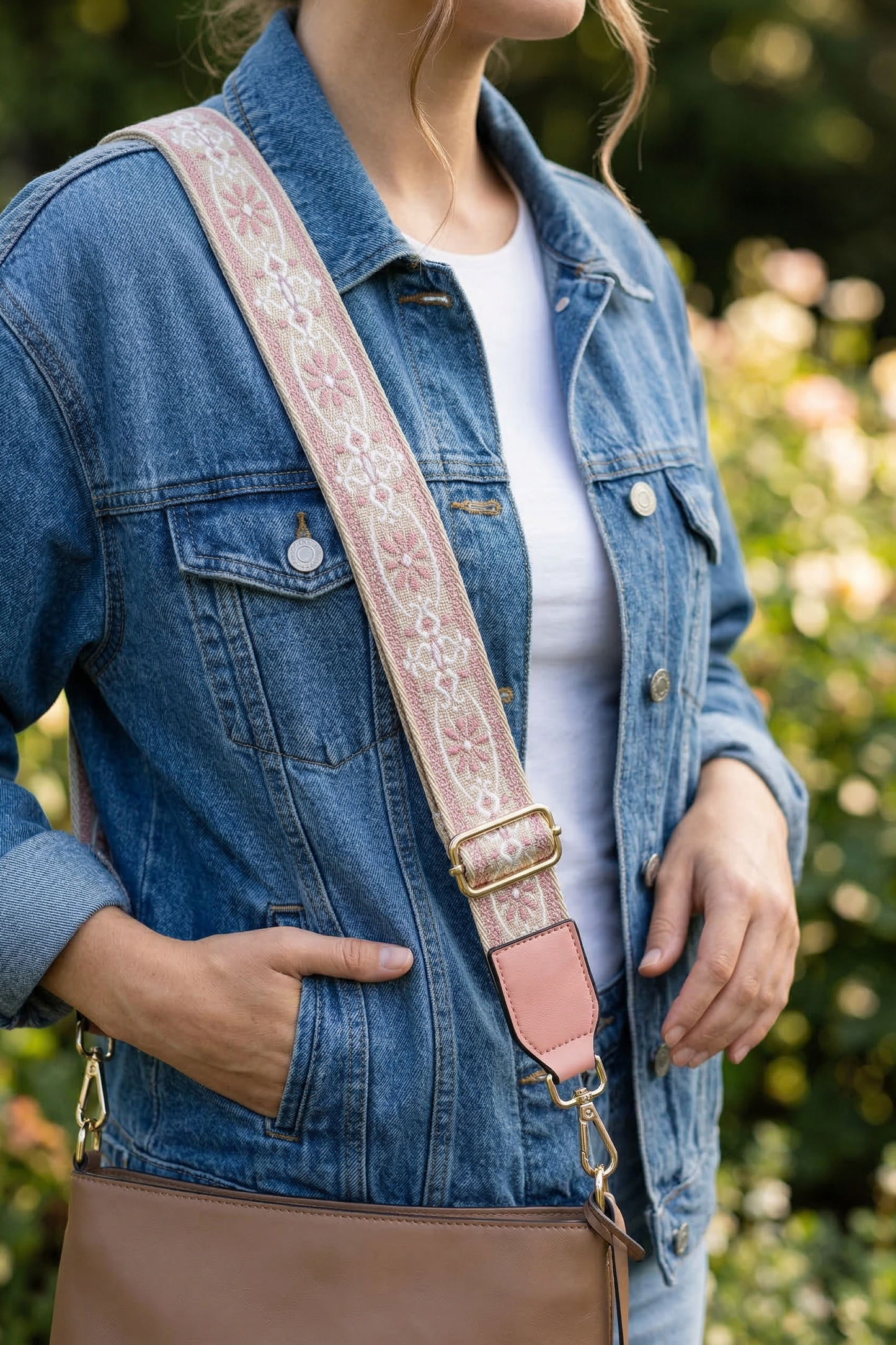 Rosé Garden Embroidered Bag Strap