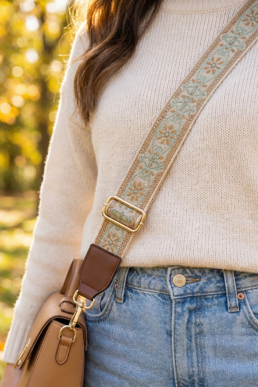 Willow Sage Embroidered Bag Strap