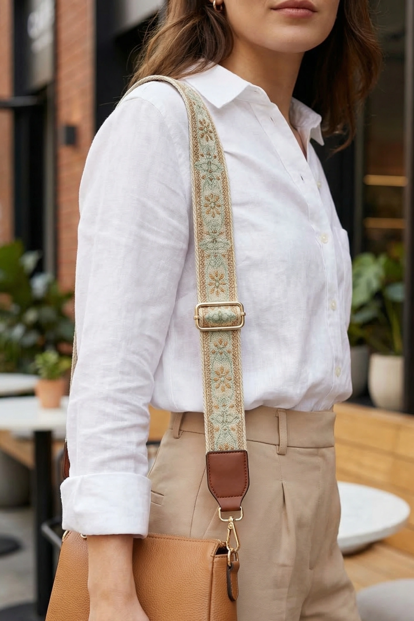 Willow Sage Embroidered Bag Strap