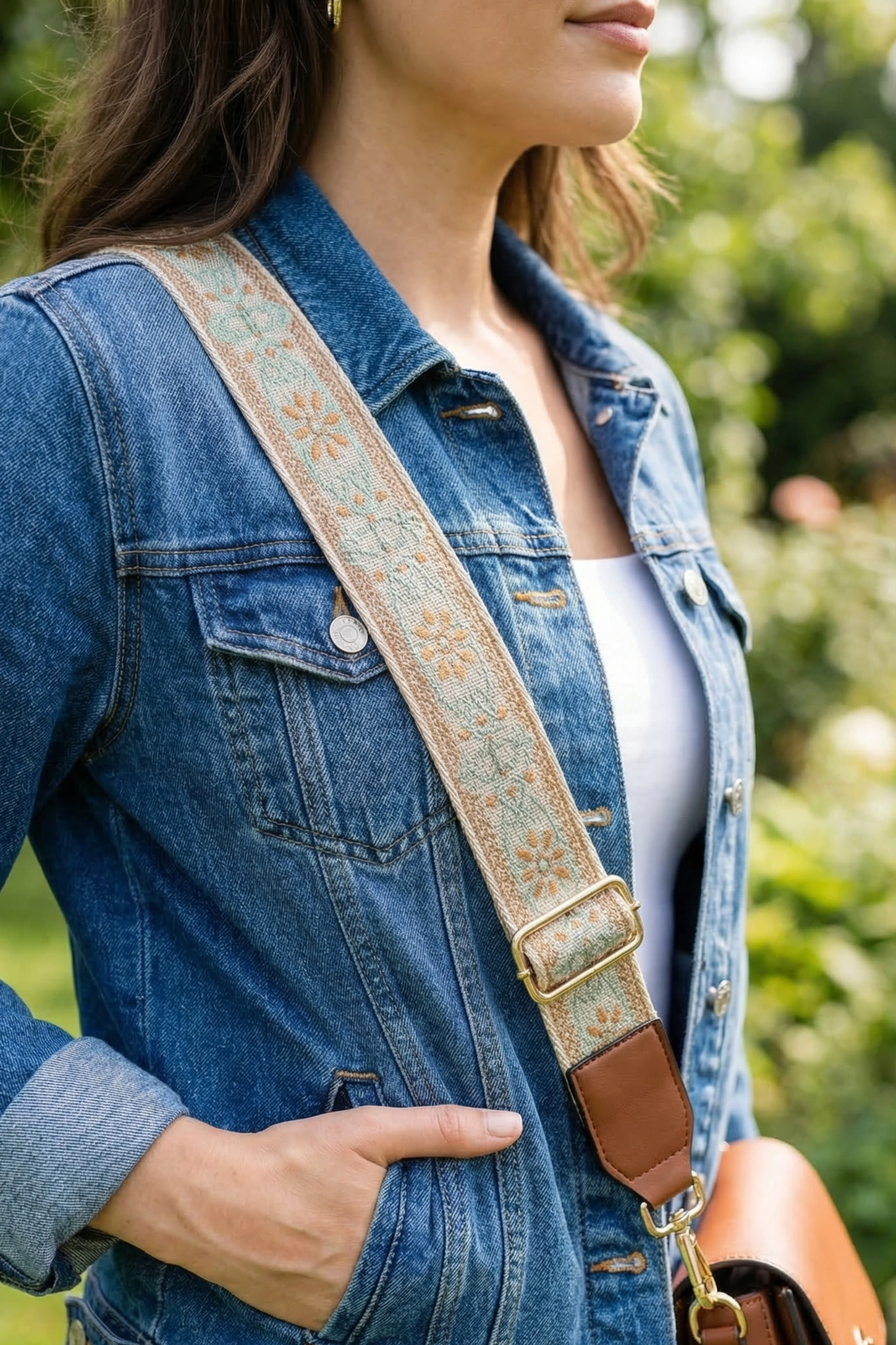 Willow Sage Embroidered Bag Strap