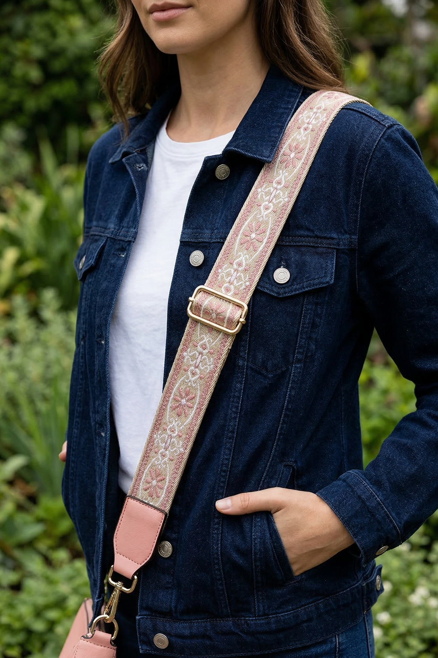 Rosé Garden Embroidered Bag Strap