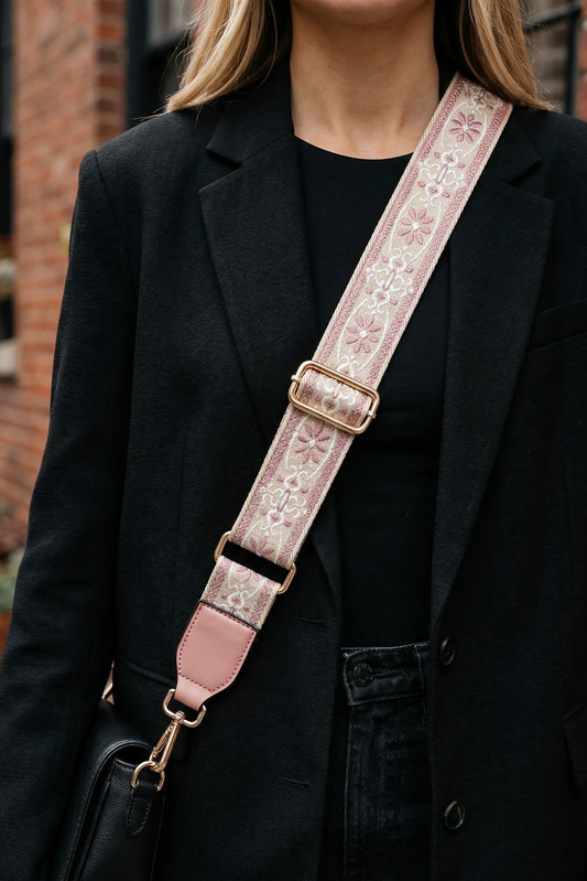 Rosé Garden Embroidered Bag Strap